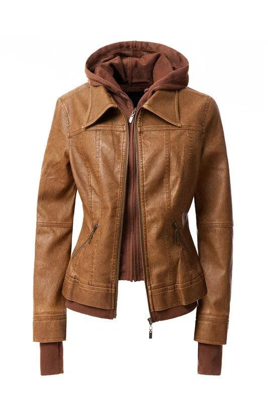 Trendy Women’s Hooded PU Leather Jackets – Sale Now On!, [Evelyns Fashion]