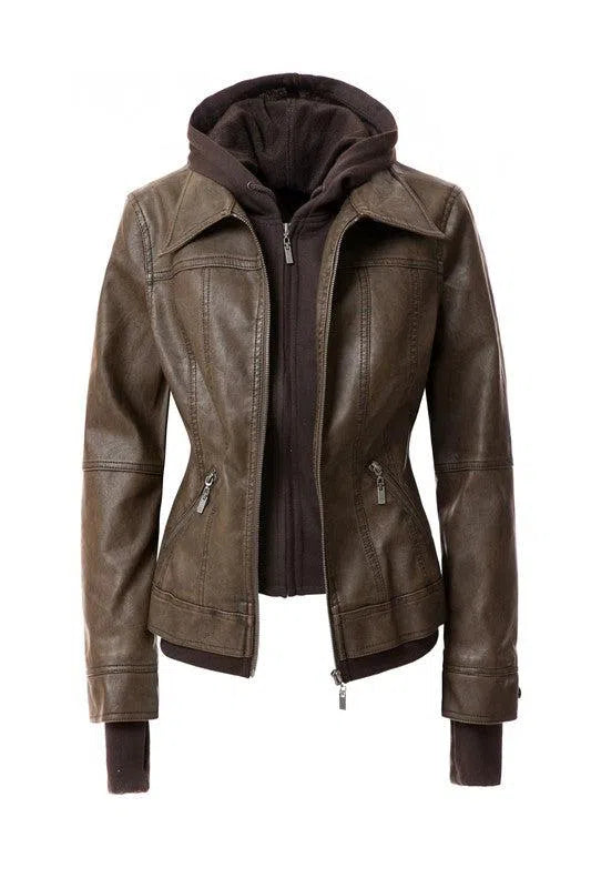 Trendy Women’s Hooded PU Leather Jackets – Sale Now On!, [Evelyns Fashion]