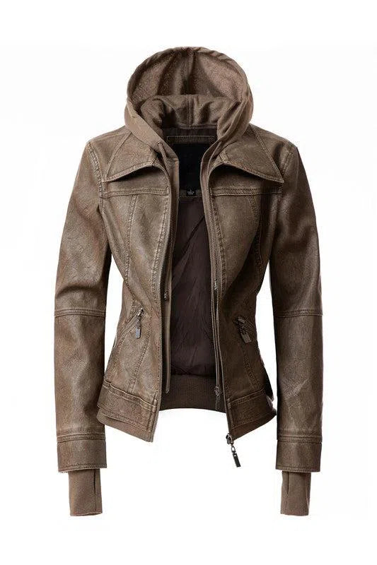 Trendy Women’s Hooded PU Leather Jackets – Sale Now On!, [Evelyns Fashion]