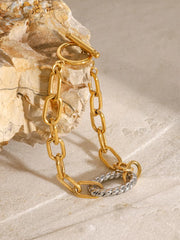 Two-Tone Stainless Steel Chain Bracelet – Sleek & Sophisticated, [Evelyns Fashion]