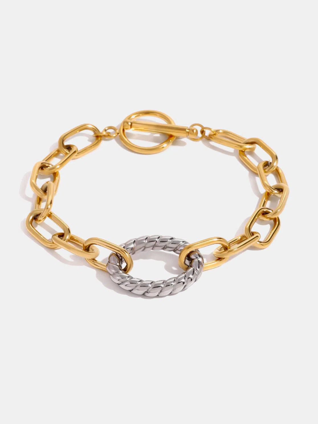 Two-Tone Stainless Steel Chain Bracelet – Sleek & Sophisticated, [Evelyns Fashion]