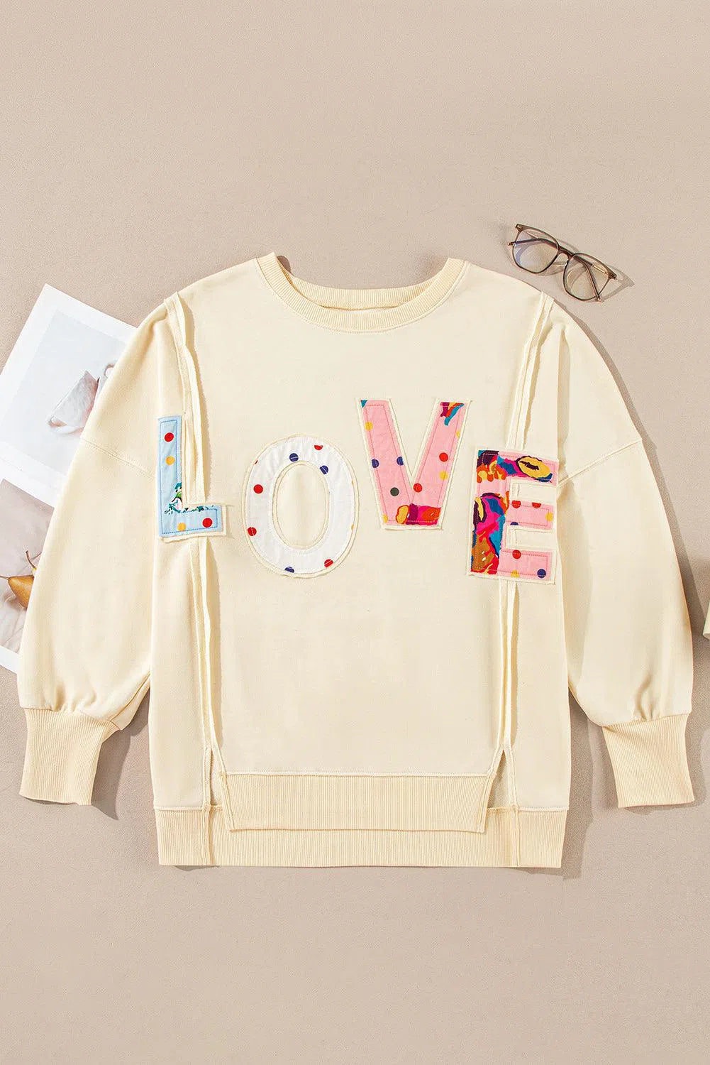 Stay Warm in the LOVE Patch Round Neck Sweater – Cozy & Stylish, [Evelyns Fashion]