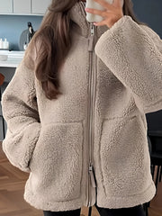 Zip Up Turtleneck Plush Jacket – Cozy & Stylish, [Evelyns Fashion]