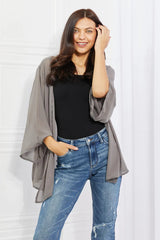 Stylish Grey Chiffon Kimono – Elegant Full-Length Lightweight Cover-Up, [Evelyns Fashion]