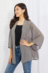 Stylish Grey Chiffon Kimono – Elegant Full-Length Lightweight Cover-Up, [Evelyns Fashion]