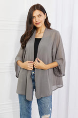 Stylish Grey Chiffon Kimono – Elegant Full-Length Lightweight Cover-Up, [Evelyns Fashion]