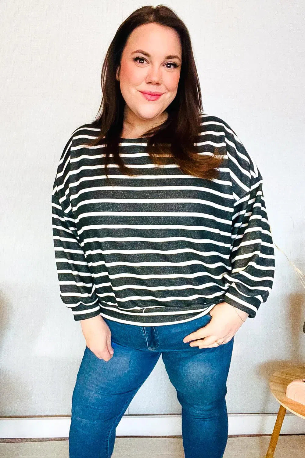 Charcoal Stripe Pullover – Stylish & Comfortable Knitwear, [Evelyns Fashion]