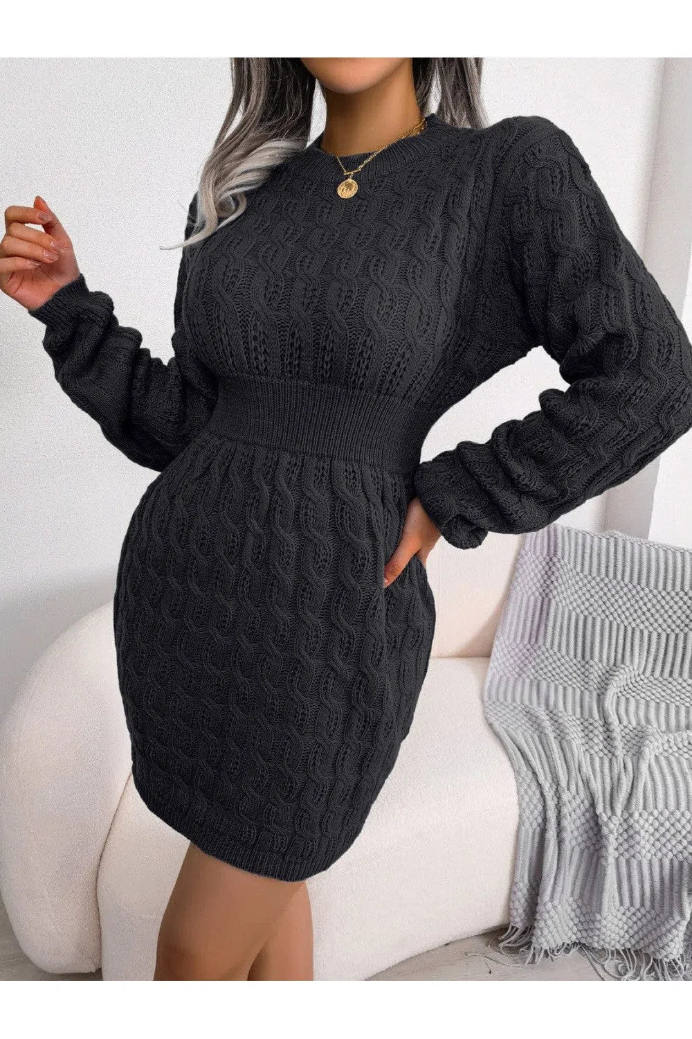 Stylish Cable-Knit Sweater Dress – Versatile & Cozy, [Evelyns Fashion]