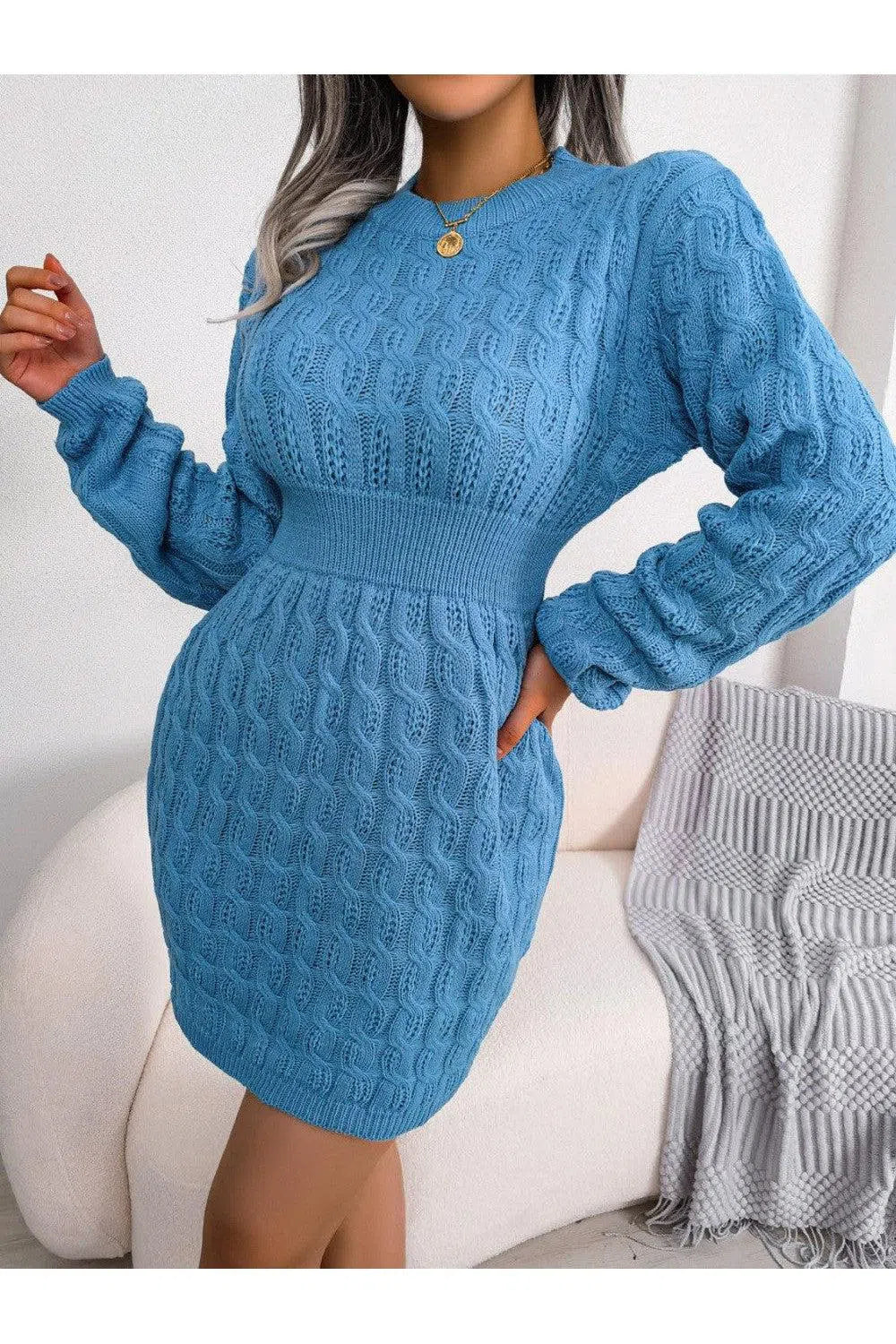 Stylish Cable-Knit Sweater Dress – Versatile & Cozy, [Evelyns Fashion]