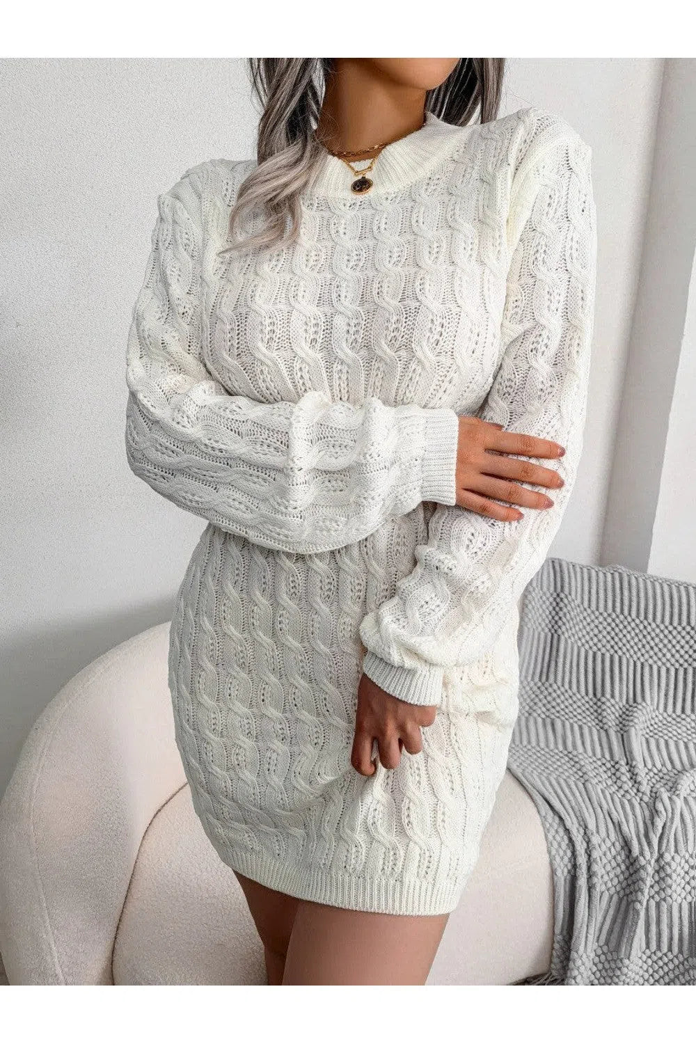 Stylish Cable-Knit Sweater Dress – Versatile & Cozy, [Evelyns Fashion]