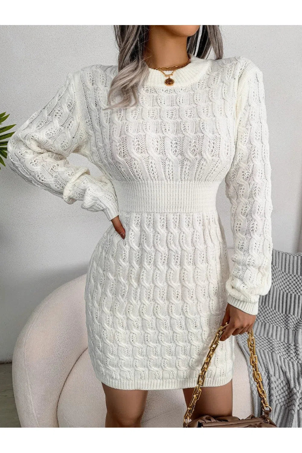 Stylish Cable-Knit Sweater Dress – Versatile & Cozy, [Evelyns Fashion]