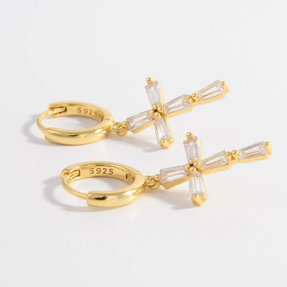 Zircon Cross Earrings in 925 Sterling Silver – Elegant & Timeless, [Evelyns Fashion]