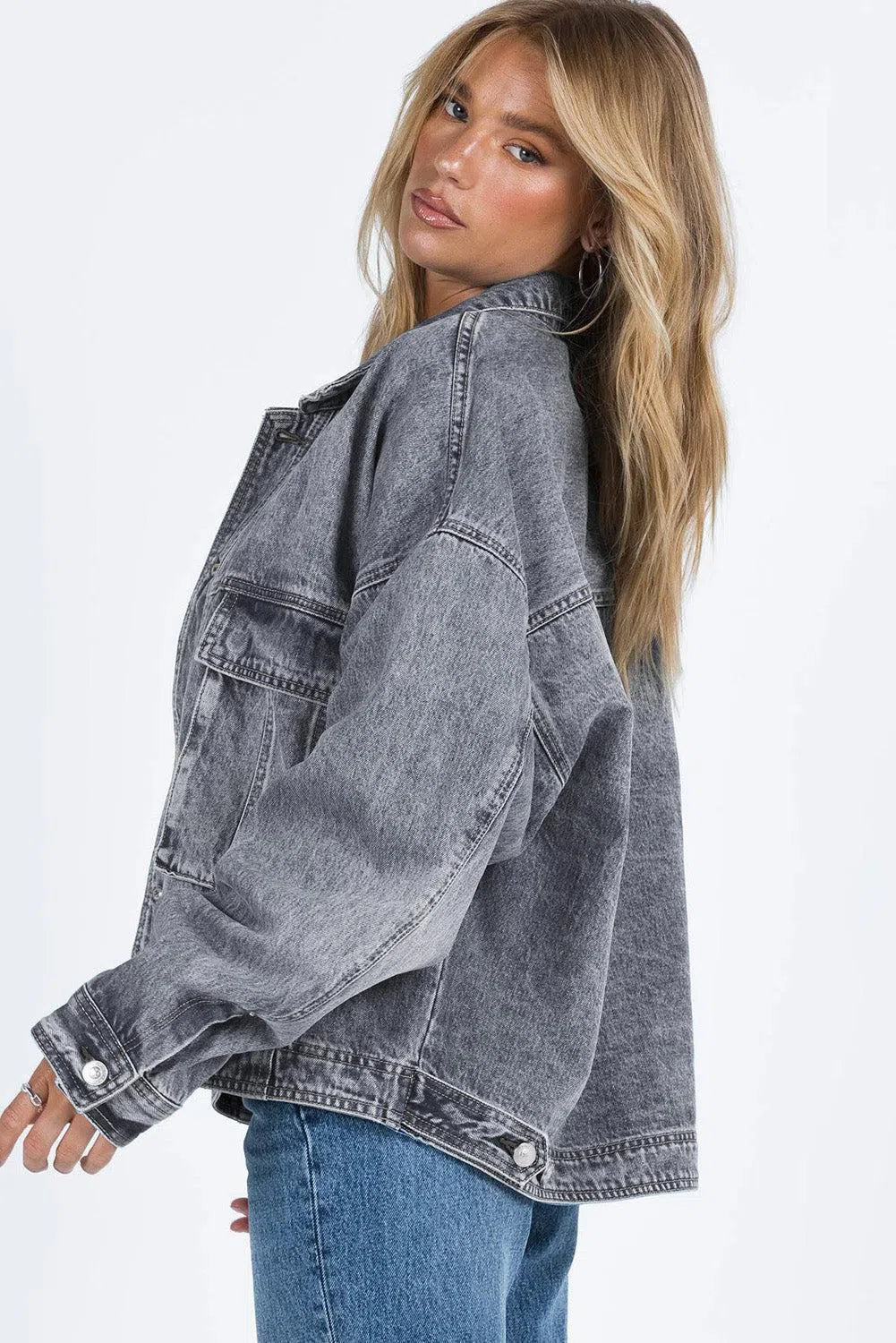 Collared Neck Button Up Denim Jacket – Timeless & Versatile, [Evelyns Fashion]