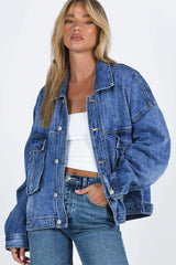 Collared Neck Button Up Denim Jacket – Timeless & Versatile, [Evelyns Fashion]