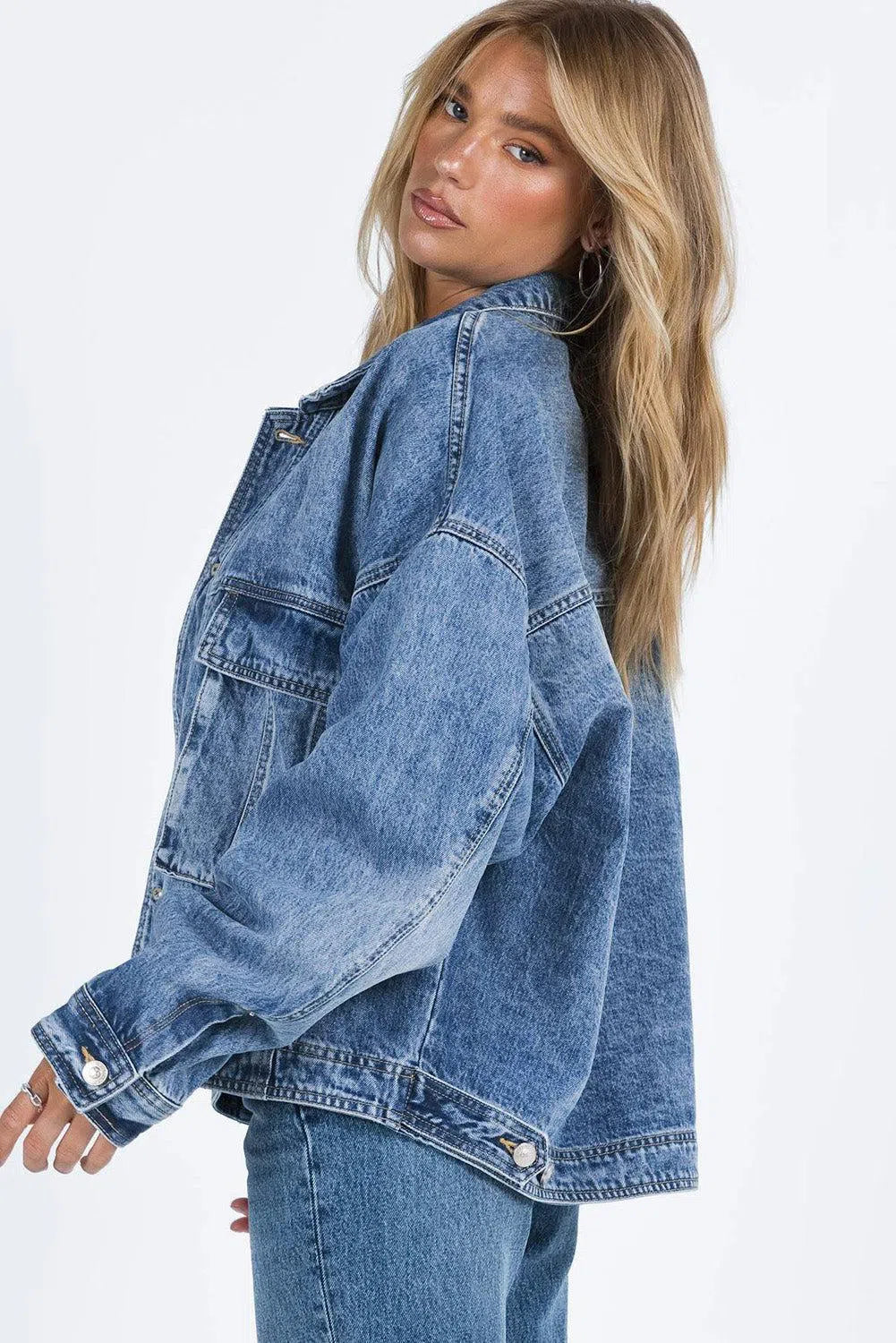 Collared Neck Button Up Denim Jacket – Timeless & Versatile, [Evelyns Fashion]