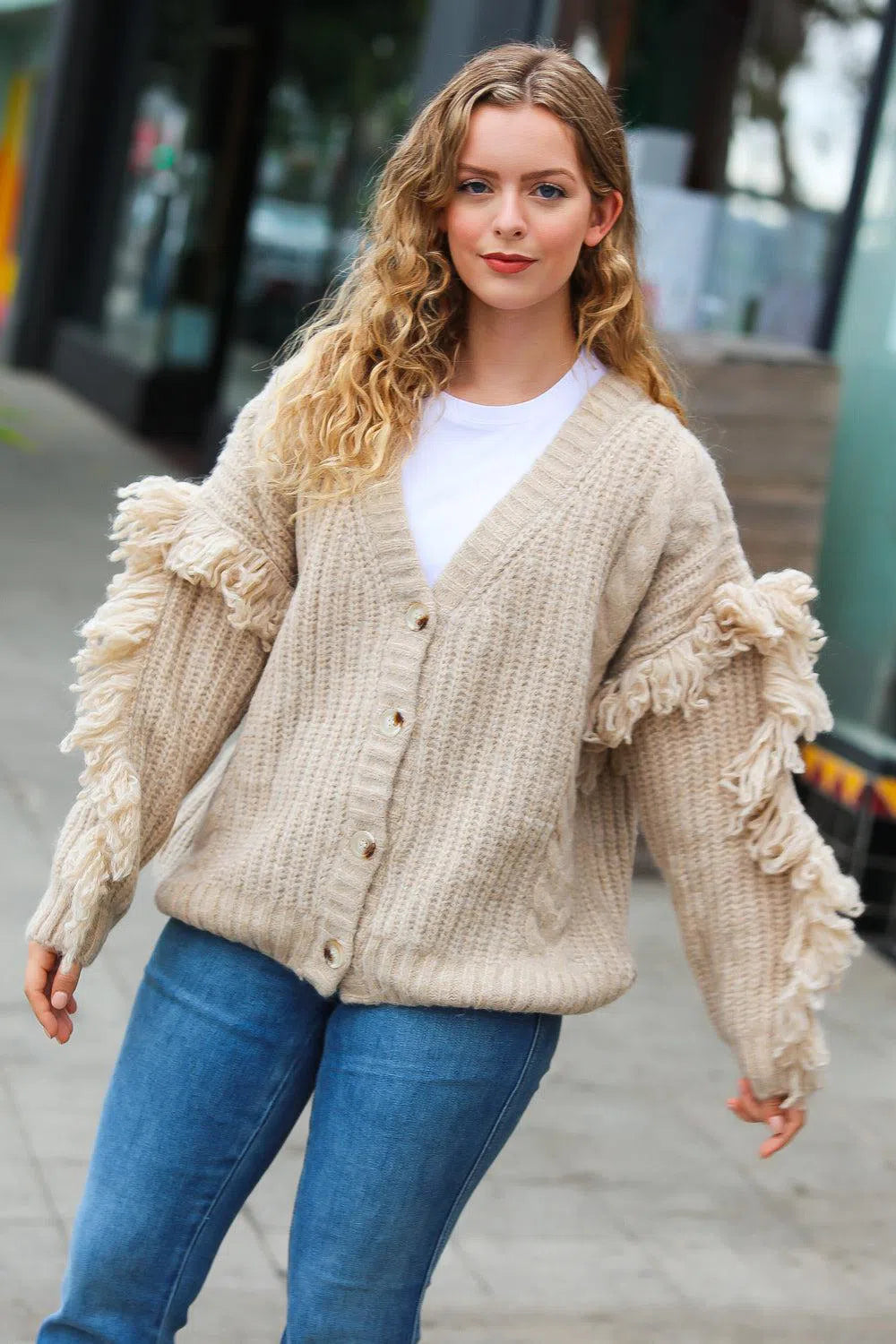 Fringe Cable Cardigan – Cozy & Stylish Layering Piece, [Evelyns Fashion]