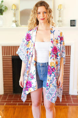 Trendy Ivory Floral Border Kimono – Lightweight & Stylish for Spring, [Evelyns Fashion]