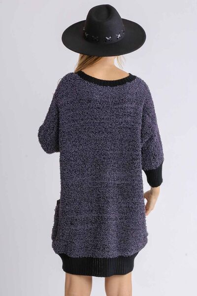 Umgee Plus Size 3/4 Sleeve Sweater Dress – Round Neck & Pockets, [Evelyns Fashion]