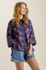 Umgee Plus Size Tie-Dye Distressed Sweater – Cozy Knit with Side Slits, [Evelyns Fashion]