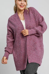 Umgee Plus Size Wool Blend Cardigan – Open Front & Lantern Sleeves, [Evelyns Fashion]