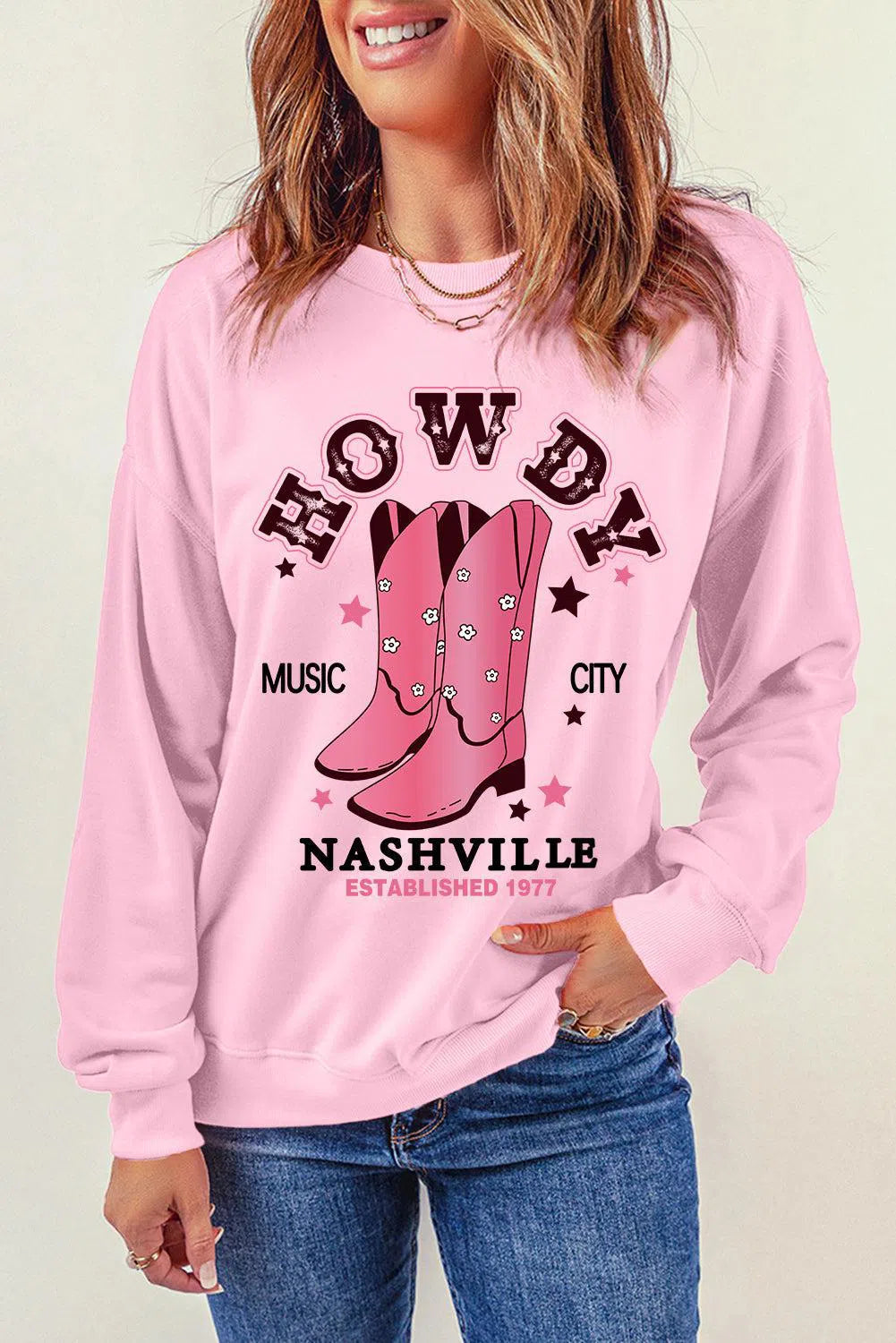 Cowboy Boots Graphic Sweatshirt – Cozy Western-Inspired Style, [Evelyns Fashion]