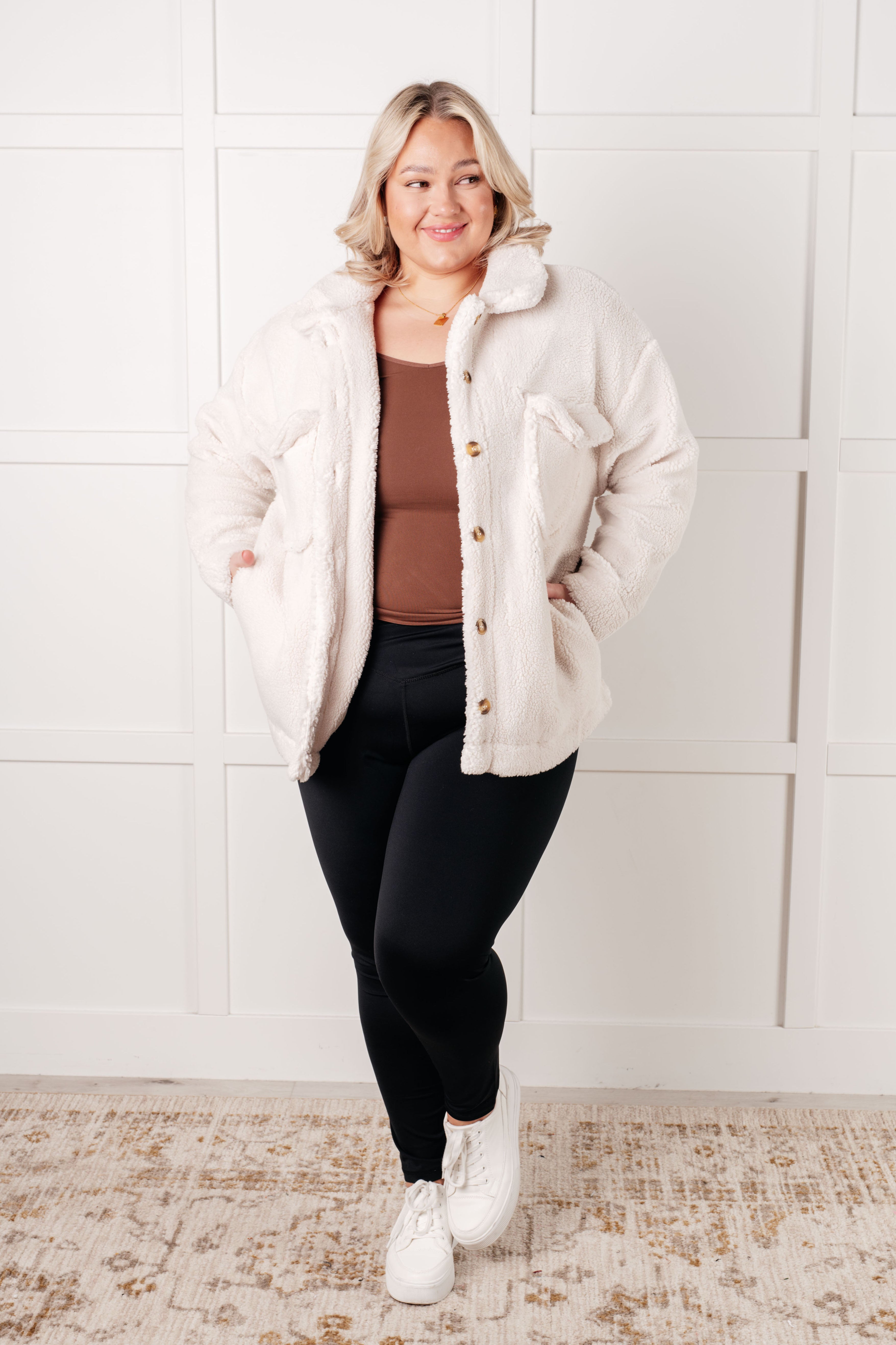 Shrouded in Sherpa Coat in White – Cozy & Chic Winter Style, [Evelyns Fashion]