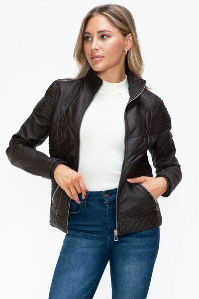 MI Faux Layered Double-Zipper Jacket with Fuzzy Hood – Cozy & Stylish, [Evelyns Fashion]